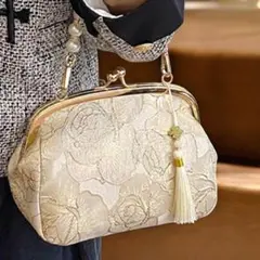 着物手提げバック パーティーバック がま口 フォーマル パール 花柄刺繍