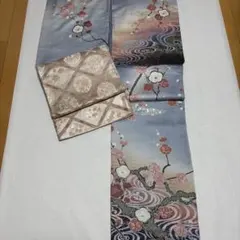 袋帯 正絹 秀水苑 両面全通 表抽象流水紋様 涼しげな意匠 裏横断草花