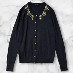 アンテイラー カーディガン ビジュー Vネック 長袖 L～XL グレー オフィスのサムネイル