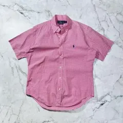 Ralph Lauren ギンガムチェック BD 半袖シャツ ピンク コットン