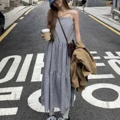 チェック キャミワンピ