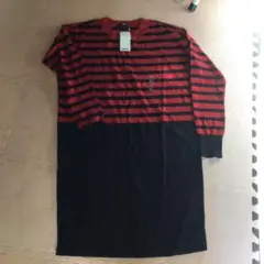 ユニクロ　薄手　赤・紺ストライプ 長袖ひざ丈ワンピース？チュニック