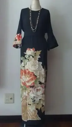 着物リメイクワンピース 留袖ドレス 牡丹