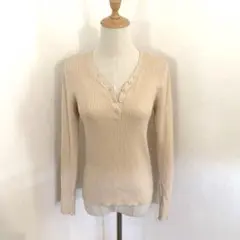 COLONY2139 ベージュ リブ編み 長袖 Vネック セーター