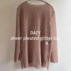 DAZY ラメ シアー プリーツ トップス くすみピンク ボートネック スリット