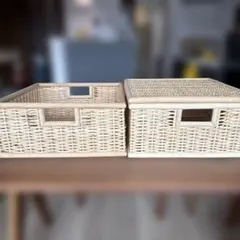 無印良品　ブリ材バスケット　角形中サイズ2個 フタ1枚