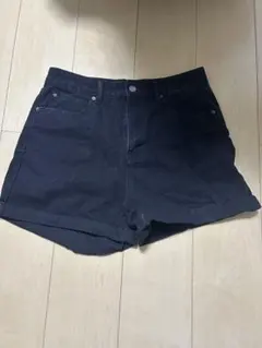 SHEIN黒 デニム ショートパンツ ロールアップ
