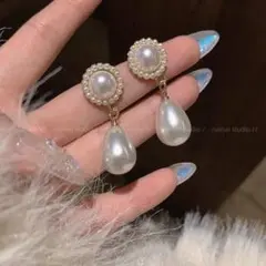 パールピアス 揺れる 大粒パール ゴールド フォーマル 結婚式 華やか