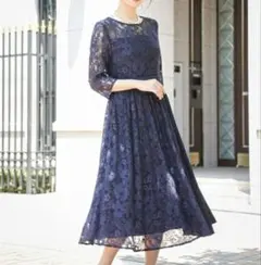 パーティドレス ワンピース 総レース フォーマル ネイビー　大きいサイズ