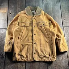 古着　ボア襟　カバーオール　ワークジャケット　総柄裏地　M 中綿入り　ベージュ.