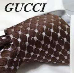 GUCCI ネクタイ 茶色 白 チェック ドット