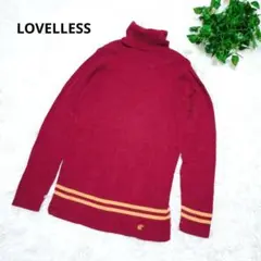 LOVELLESS カシミヤ混 タートルネックセーター 長袖 赤紫 ロゴ
