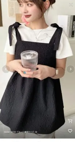 美品　moment+　エンボスふくれフラワージャガード肩リボンペプラムビスチェのサムネイル