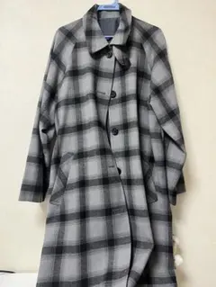 グレー系チェック ロングコート