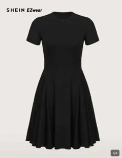 SHEIN 無地柄 Aラインドレス 黒　ワンピース　夏　リゾートワンピース　M