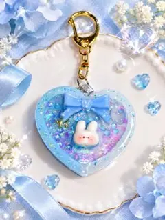 うさぎ リボン ハート型 シェイカー キーホルダー レジン