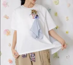 イズスカラー 562209：ストライプ×シフォン×天竺 異素材刺繍Tシャツのサムネイル