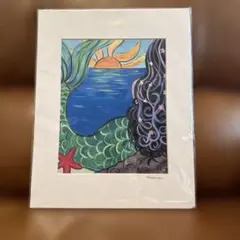グアム限定 アートプリント 人魚 夕日 ハワイアン インテリア 海 絵画