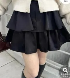 chico チコ　サテンライクフリルティアードミニスカート　ブラック　s