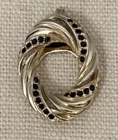 オーバルウェーブ　ゴールドxブラック色スカーフクリップ ヴィンテージ