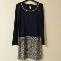 美品!　ロペピクニック　長袖膝丈ワンピース　ROPE PICNIC　紺色　秋冬