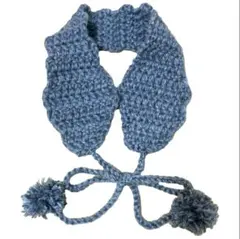 ハンドメイド イヤーマフ(ブルー) ポンポン付き