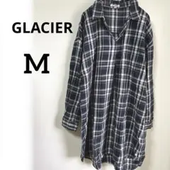 GLACIER ネイビー チェック柄 シャツ M 長袖　ゆったり