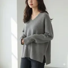 エストネーション　カシミヤ　ウール　Vネック　ゆる袖　ニット　レディース　38