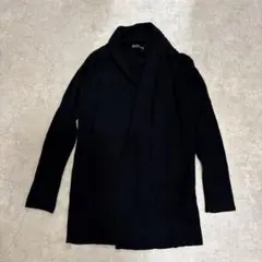 ジェニーアンドコー ニットカーデ リブ襟 ロング丈（M）ブラック 伸縮素材