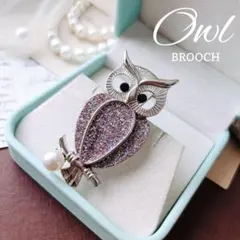 アコヤ真珠 グリッター ミミズク フクロウ ブローチ 梟 アウル オープンワーク