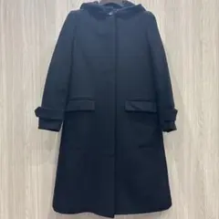 ポールスミス フード付きロングコート ブラック レディース 花柄裏地 ウール