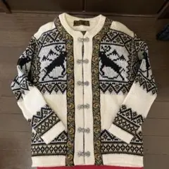 ★【希少】 Nordstrikkノルディック柄メタルフックアイボリーカーディガン