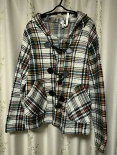 チェック柄 フード付き ダッフルコート