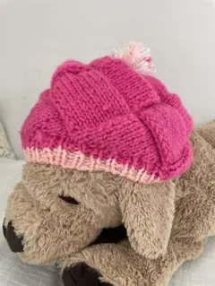 キッズ・֊・ピンク ポンポンつき ニット 帽子