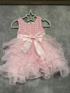 ピンク フリル付きベビードレス 80-90サイズ