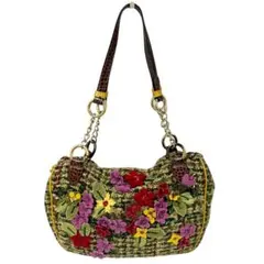 エトロ ETRO ハンドバッグ ツイード アップリケ グリーン レザーのサムネイル