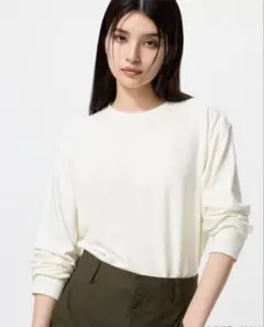UNIQLO ソフトニットフリースクルーネックT オフホワイトS