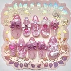 現品 ネイルチップ ピンク 天使 ゆめかわいい ハート 羽 リボン うるちゅる