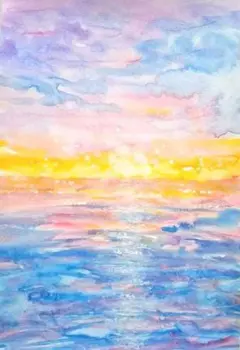 夕暮れの海 空 手描きイラスト パステル画 原画 - メルカリ