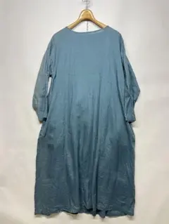 人気 OMEKASHI オメカシ 上質リネン 長袖 ワンピース 青 サイズ F