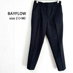 【ベイフロー】テーパードパンツ M ネイビー ストライプ アンクル丈 美脚 通勤
