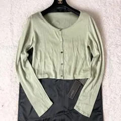 フォクシー シルク コットン ニット カーディガン ロゴボタン グリーン L