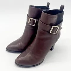 DIANA ショートブーツ レザー ブラウン バックル サイドゴア フェミニン