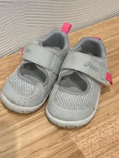 美品　asics ベビーシューズ グレー/ピンク 14センチ