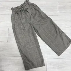 manina ベージュ　チェック柄ワイドパンツ　リボン　120 110