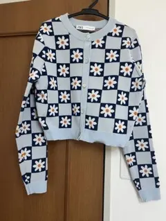 ZARA 花柄チェック クロップドカーディガン