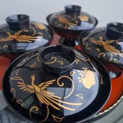 【輪島塗　御吸物椀×4客】天然木製 鳳凰