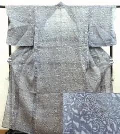 G 夏物 美品 大島紬 夏大島 風景模様 藍染 絽 紗 薄物 正絹 小紋 着物