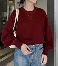 【綿100％で洗える】16色展開スウェットライクボリュームスリーブニット