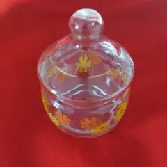 昭和レトロ・ガラス製キャンディポット、シュガーポット 花柄